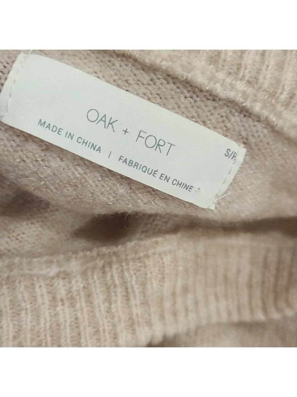 Oak and Fort cream crew neck sweater dress with side slit